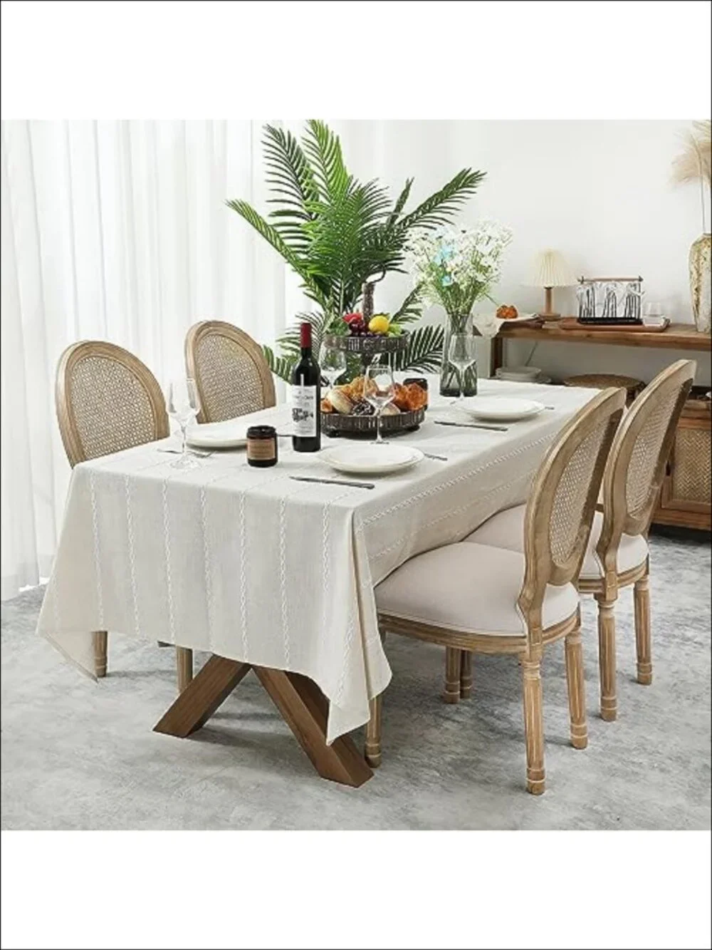 Farmhouse Linen Look Tablecloth 60x104 Wrinkle Resistant Washable Dining
